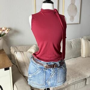 Burgundy Sleeveless Tie-Neck Top (AXARA)